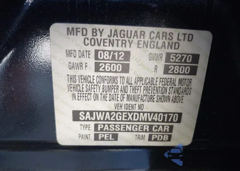 2013 Jaguar Xj Xjl Supercharged z USA, uszkodzony, nr VIN SAJWA2GEXDMV40170